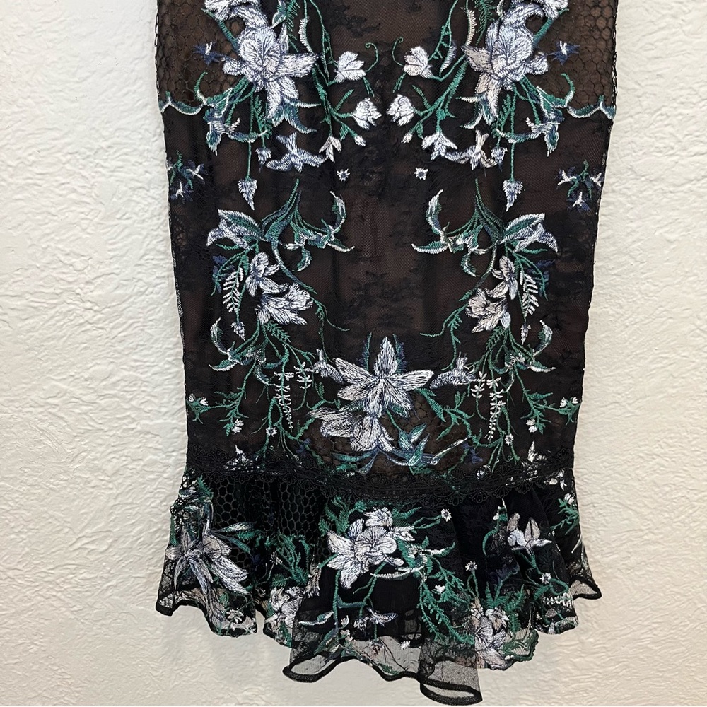 Marchesa Notte Black Floral Lace Embroidered Midi Dress 8 - Picture 9 of 13